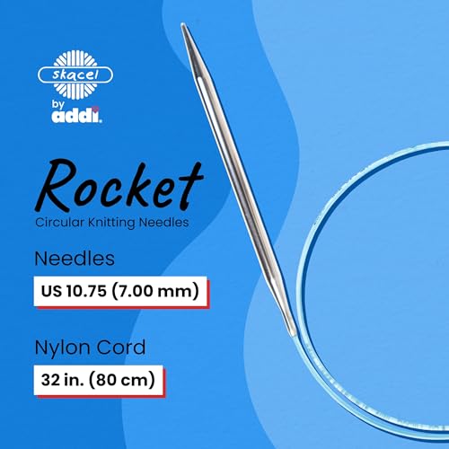 skacel by addi Circular Knitting Needles, 32 Inch (80 cm) Rocket Round Plated Brass Knitting Needle Pair with Nylon Cord, 7 mm (US Size 10.75) - size: 7.00 mm