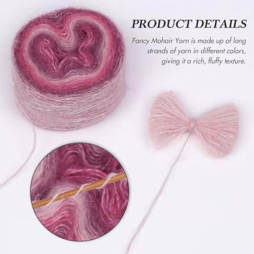 NICEEC 2 Skeins Fancy Mohair Blend Yarn 3.53oz/438yds - Blush | Crochet & Knit, DIY Project Starter Kit，Handbag，Sun Hat，Shoes， Shopper Bag - color: Blush