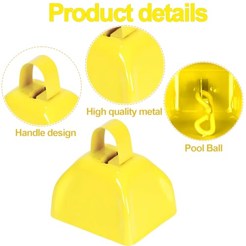 15 Pack 3 Inch Metal Cowbell Noisemaker Cheering Bell Yellow Cowbells for Sporting Events Bulk Loud Cow Bell with Handles, Small Hand Percussion Cowbells for Cheering, Football Games, Weddings - color: Yellow