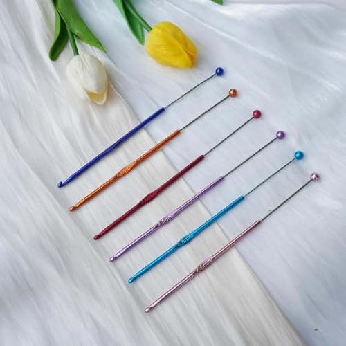 18 Pack DIY Beadable Crochet Hooks Knitting Needles Set Aluminum Handle for Focal Beads Colors (Blue Purple Red Orange Pink Light Blue, 4-6 mm) - size: 4-6 mm
