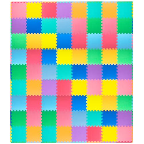 ProSource Baby Play Mat, Soft Foam Floor Tiles for Kids, Interlocking EVA Panels for Playpen Use, Crawling Development Surface, Safe Non-Toxic Toddler Flooring, 72 Tiles, Multicolor - size: 72 Tiles