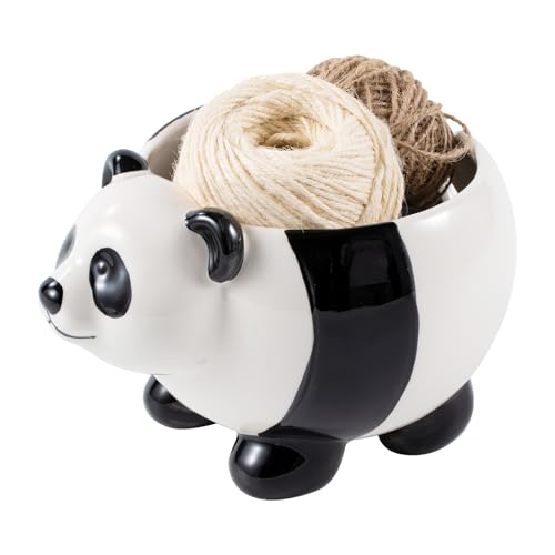 Yarn Bowl for Crochet Large Panda Shaped Ceramic Yarn Holder Crochet Bowl Knitting Bowl, 6x4 Inches, Black and White - color: Panda