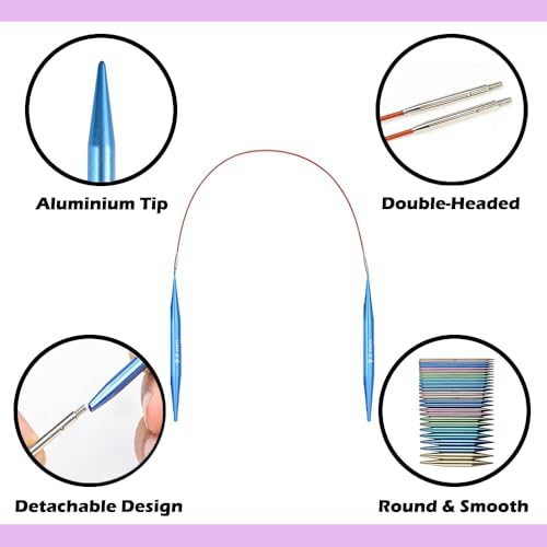 Yarniss 13 Pairs Circular Knitting Needle Set with Cable 3.0~10.0mm | Aluminum Interchangeable Knitting Needles with Case,Round Knitting Needle for Beginner - color: Purple