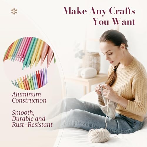 Yarniss 18 Pairs Circular Knitting Needles with Swivel Cable,US Sizes 0-15 | Aluminum Interchangeable Knitting Needles Kit with 4 Free-Memory Cables and Storage Case - color: Navy