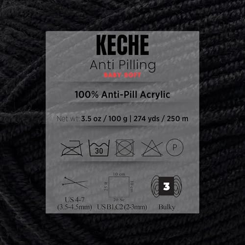 Soft DailyKnit DK Yarn, 100% Anti-Pilling Acrylic for Knitting Crocheting, Light Weight #3 (3.52 oz / 274 Yds) 1 Skein - Black - color: Black, size: 1 SKEIN
