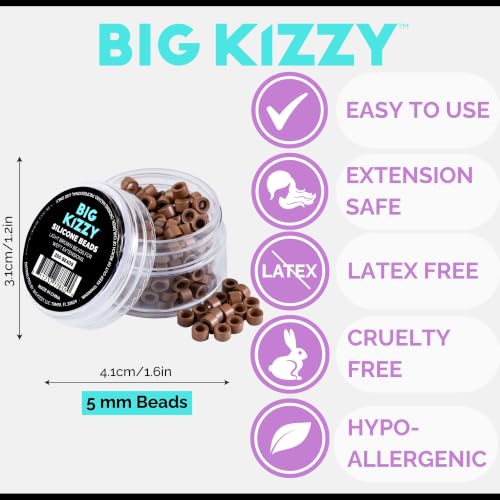 Big Kizzy Silicone Lined Microlink Beads 250pcs 5.0mm (Light Brown) | for Invisible Application of Weft Hair Extensions - color: Light Brown, size: 250 beads