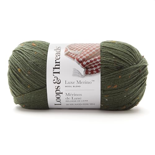 Loops & Threads Luxe Merino Tweed Yarn - Yarn for Knitting, Crochet, Weaving, and Arts & Crafts - Pine, Wool Blend, 4.4 oz - color: Pine