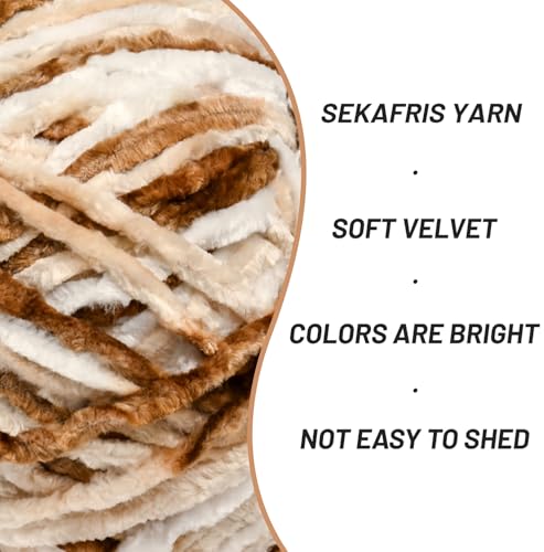 3 Pack Fuzzy Chenille Yarn for Crocheting,Velvet Baby Blanket Yarn for Crocheting,Soft Plush Yarns for Hand Knitting,(300 g/393yds) Fluffy Amigurumi Crochet Yarns (3 White Coffee) - color: 3 White Coffee