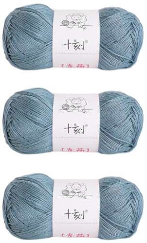 Linen Rayon Lyocell Blend Yarn, Superfine Fingering Weight (1), 150g/5.29oz (3 Strands, 50g/230yds per Strand)- 06 Blue Shadow - color: SM06-Blue Shadow