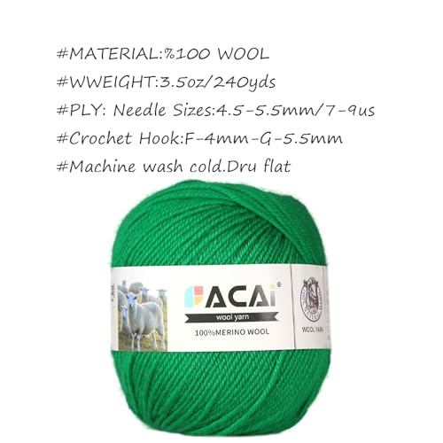 Facai Merino Wool Yarn Sock Yarn - 100% Pure Merino Wool Roving for Knitting, 1-Ball Set, 3.5oz (240 Yards), Worsted Weight (1, Greener) - color: Greener