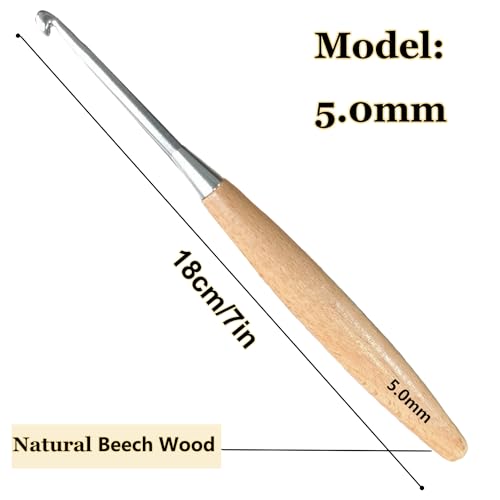 Beech Wood Crochet Hooks, 5mm Ergonomic Handle Long Crochet Needles | Comfortable Smooth Crochet Hooks Perfect for Hand DIY Crocheting Yarn, for Beginners and Experienced Crochet Lovers - size: 5mm
