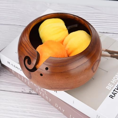 Joyeee Wooden Yarn Bowl, Yarn Holder for Crocheting, Crochet Bowl Accessories Holder with Holes Handmade to Prevent Slipping, Perfect Crochet Holder for Crocheting and Knitting Mothers Day Gift 6.3'' - color: Rosewood with lid, 6.3''