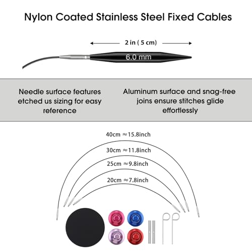 Guclud Interchangeable Circular Knitting Needle Set, 2-Inch Shorties Knitting Needles for Short Sock Knitting, Sizes US 2.5, 3, 4, 5, 6, 7, 8, 9, 10 with Small Cables, Accessories and Case, 9-Pairs - size: 2-Inch (5cm)