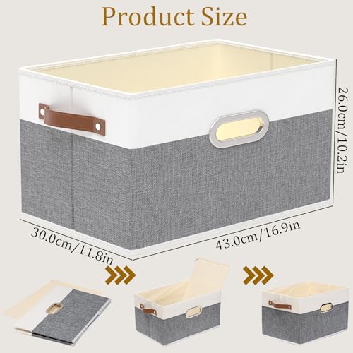 Yawinhe Collapsible Fabric Storage Bins,16.9x11.8x10.2in,White/Grey,4-Pack | Foldable Storage Baskets for Shelves, Closet Boxes for Organization, Washable Closet Organizer for Towels, Canvas Bins - color: White/Grey, size: 16.9x11.8x10.2inch(4-Pack)