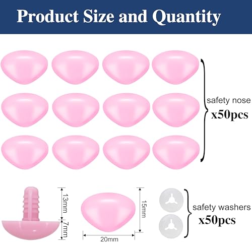 Thalinfayi 15 * 20mm Safety Nose Triangle Pink Craft Nose for Crocheting | 100pcs Plastic Crochet Nose and Washers for DIY Crafts Amigurumi Stuffed Animals Teddy Bear Handmade Projects - color: Pink, size: 15*20mm