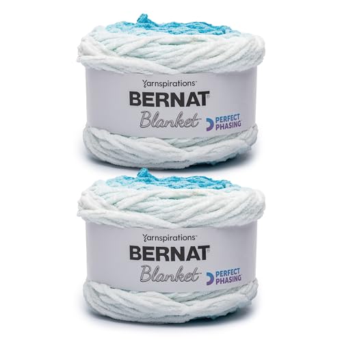 Bernat Blanket Perfect Phasing Soft Crochet Yarn, Electric Blue 2-Pack | #6 Super Bulky Yarn, 100% Polyester, Soft Crochet Yarn for Blankets, Knitting & DIY Crafts, 220yds, 300g/10.56oz per skein - color: Electric Blue, style: Blanket Perfect Phasing