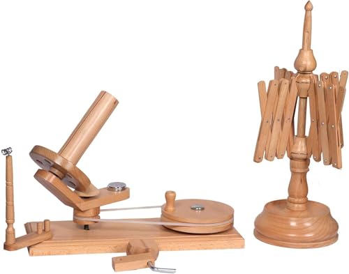Wooden Yarn Swift Winder – Handcrafted Beechwood Umbrella Skein Holder with Rotating Base for Knitting & Crocheting Antique Finish (Beechwood Winder +Swift) - color: Beechwood Winder +Swift (Combo)