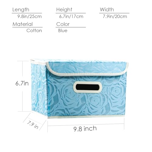 PRANDOM Collapsible Storage Boxes with Lids Fabric Decorative Storage Bins Cubes Organizer Containers Baskets with Cover Handles Divider for Bedroom Closet Living Room 9.8x7.9x6.7 Inch 3 Pack - color: Blue, size: Small(3-Pack)