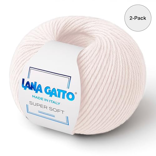 100% Merino Wool Yarn – Extrafine Super Soft Yarn for Knitting, Made in Italy by Lana Gatto, Super Soft Line, Cream-13701, 2-Pack (1.8 oz. / 137 yds Each) - color: Cream - 13701, size: 2