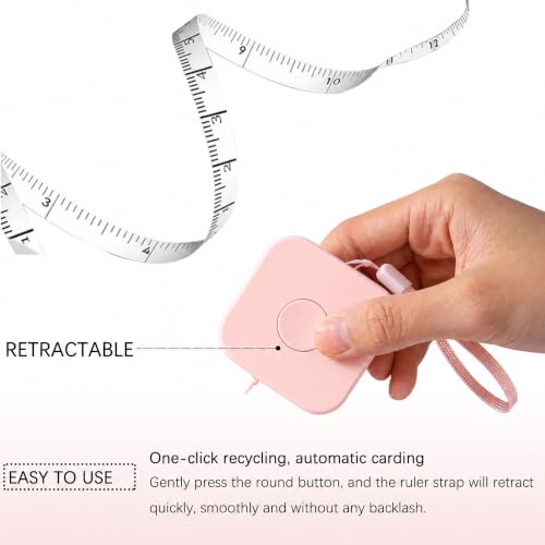 SlowVibes Bling Pink Diamond Retractable Body Measuring Tape, 60 Inch | Dual-sided vinyl cloth tape with rope for waist, fabric,body measurements, sewing, tailor,knitting, weight loss - color: Pink
