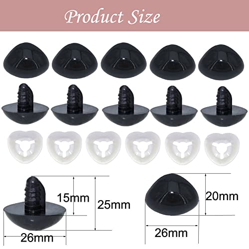 ARTCXC 30pcs 20 * 26mm Large Safety Nose for Crocheting DIY Crafts | Black Plastic Crafts Eyes for Crocheting of Doll, Puppet, Plush Animal Decor,with 30pcs Washers ,Easy to Install Manually - color: Safety nose