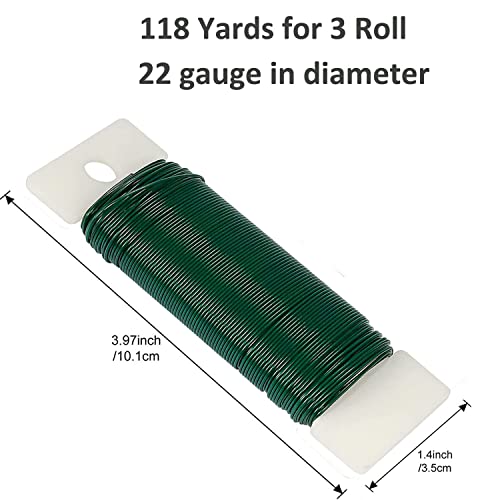 Green Floral Wire 22 Gauge,Green Wire for Crafts Christmas Wreaths Tree | 3 Pack 117 Yards Flexible Paddle Wire Crafts Wire for Garden Florist Garland and Floral Flower Arrangements