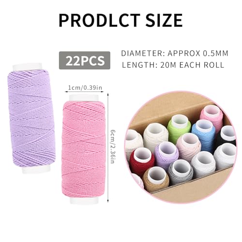 22PCS Elastic Thread for Sewing Machine 0.6mm, 20m Elastic Sewing Thread for Sewing Machine for Shirring,Serger,Overlock Machines Quilting Knitting,Weave,DIY