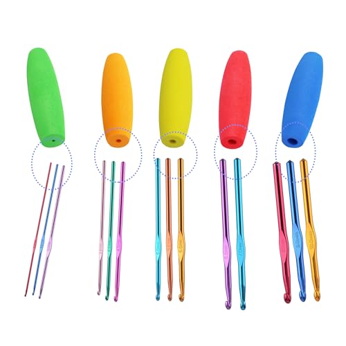 MEYAGO 5PCS Crochet Hook Grips Set Ergonomic Crochet Hook Handle Multi-Size Ergonomic Crochet Hook Handle Attachment - Fits 2mm to 10mm Hooks - size: 2mm to 10mm