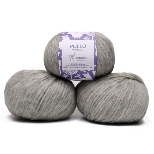 Baby Alpaca Merino Yarn 3 Skeins 150g Worsted Weight Knitting H. Silver | Pullu baby alpaca merino blend made in Peru 3 skeins 150g 426yd total for knitting and crochet sweaters scarves and hats - color: Heather Silver