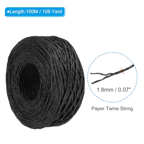 PATIKIL 328 Feet Raffia Ribbon, Raffia Yarn Paper Rope Twine String, Black | for Crochet Bags Craft Festival Gifts Bouquets Wrapping - color: Black