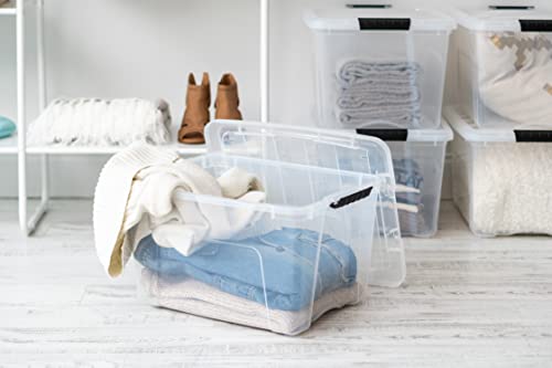 IRIS USA 6-Pack 40 Quart Storage Bins with Lids, Clear | Transparent design makes contents easy to find. Perfect for moving, blankets, clothing, and garage storage. Nestable design - color: Clear, size: 40 Qt, style: 6 Pack