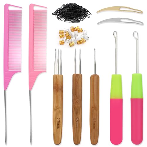 kgxulr Crochet Hooks, 5 PCS Crochet Hooks for Hair, Latch Hook | Crochet Needle for Locs, Multiple Sizes and Types Loc Crochet Needle for Hair Braiding - size: 229 PCS