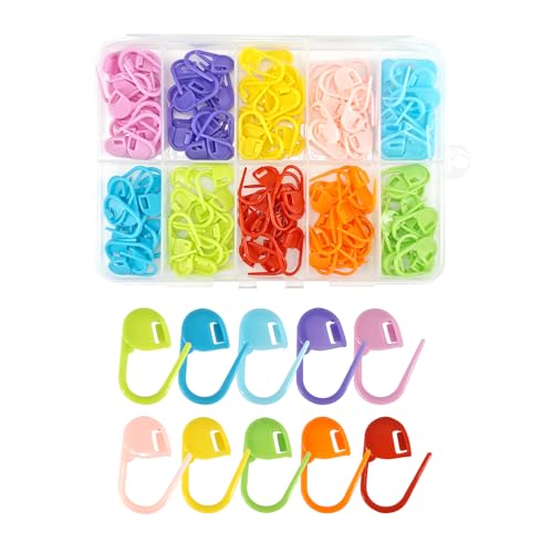 150-Piece Set of Colorful Knitting Stitch Markers with Locking Clasps and 10-Compartment Storage Box