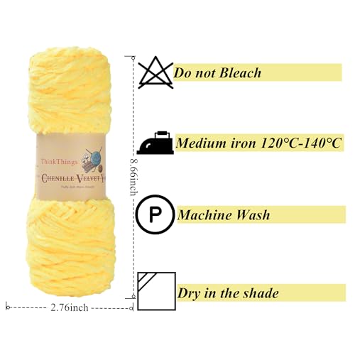 Chenille Yarn for Crocheting, Baby Blanket Yarns, Chunky Knitting Fluffy Velvet, Bulky 4 Pack 14OZ, 4 x 394FT, DIY Crafts Plush (Yellow) - color: yellow