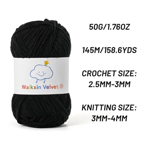 3 Pack Fluffy Chenille Yarn for Crocheting，Baby Yarn for Crocheting Soft，150g/5.28oz Velvet Amigurumi Yarn ，Fingering Weight Yarns for Crocheting Baby Blankets、DIY Craft.(3 Black) - color: 3 Black
