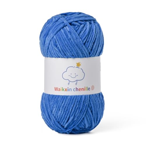 Skinny Chenille Yarn for Crocheting,Baby Yarn for Crocheting Soft,3.5 oz/218.7 yds Fingering Weight Velvet Yarn,Fluffy Amigurumi Yarn for Baby Blankets/Clothes&Crafts(Blue) - color: Blue