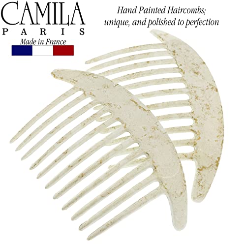 Camila Paris CP2940 French Hair Side Combs, White Pearl Interlocking Combs French Twist Hair Combs, Strong Hold Hair Clips for Women Bun Chignon Up-Do, Styling Girls Hair Accessories, Made in France - color: White