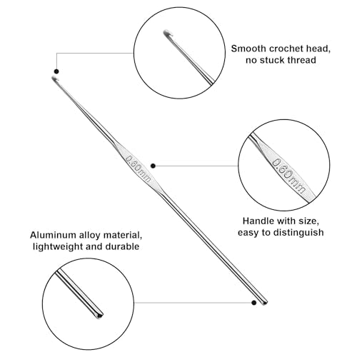 Skweawert 6Pcs 0.6mm Stainless Steel Crochet Hook | Bulk Hand Needles, for Beginners, Women, College Students, Crocheters - size: 0.6mm