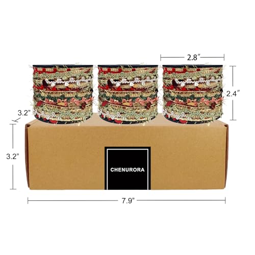 Artisanal Yarn Collection Multifiber Fancy Yarn with Sequins & Shimmering Threads for Knitting Crocheting Crafts DIY, Set of 3 Rolls (Christmas Red & Gold) - color: Christmas Red & Gold