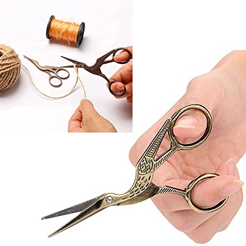 2PCS Vintage Stork Shape Sewing Scissors Stainless Steel Scissors | Metal Tailor Scissors Sharp Sewing Shears for Embroidery, Craft, Art Work & Everyday Use (Brown) - color: Brown