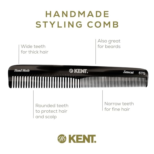 Kent 6T Black Graphite Fine Tooth and Wide Tooth Hair Comb, Handmade Styling Comb for Hair Care, Barber Combs, Beard Combs For Men, Styling Grooming for Men, Women and Kids - color: Graphite, size: 2 Pack