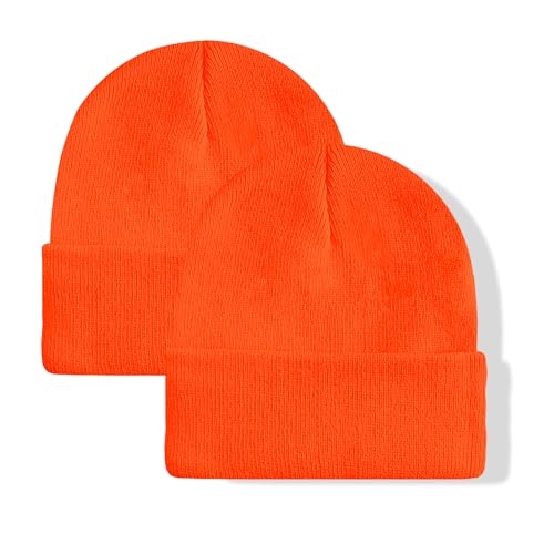 NPJY Unisex Beanie for Men and Women Knit Hat Winter Beanies | Warm-Keep & All-Size, Comfortable & Durable, Soft for Winter Weather - color: Orange