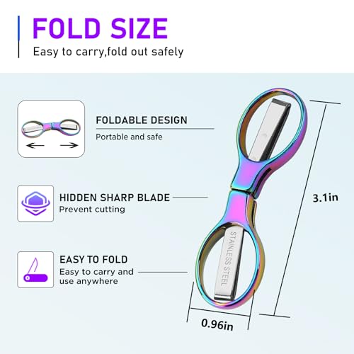 Friker Folding Scissors,Portable Telescopic Cutter Pocket Badge Scissors | 2 Pcs Mini Safe Rainbow Foldable Scissors for Household, Office, Handcrafts, Sewing, Nurse Use, Travel and Fishing - color: Rainbow