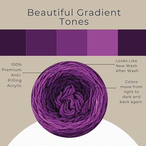 Mary Maxim Bag-O-Day Tonal Hues Ombre Yarn for Crocheting and Knitting, Medium Worsted Weight Anti-Pilling Acrylic Yarn Cake - 280 Yards, 5.3 OZ, Your Majesty Queen - color: Your Majesty Queen