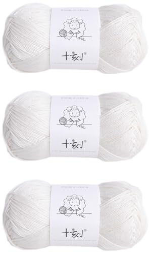 Linen Rayon Lyocell Blend Yarn, Superfine Fingering Weight (1), 150g/5.29oz (3 Strands, 50g/230yds per Strand)- 01 Snow - color: SM01-Snow
