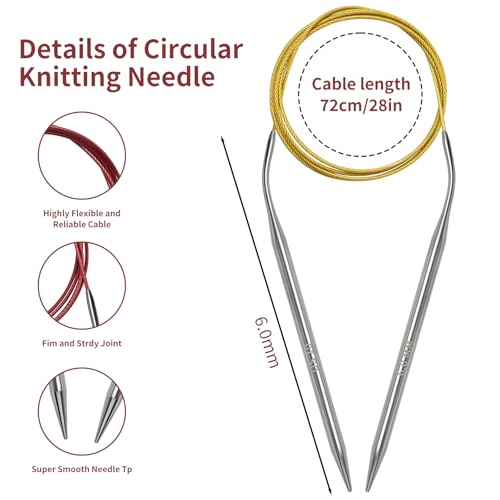 Soosui 4.5 mm Circular Knitting Needles US7, 47 inches/120 cm Curved Tail | For beginners, Knitting shawls, scarves, blankets, Large projects - size: US7/4.5mm