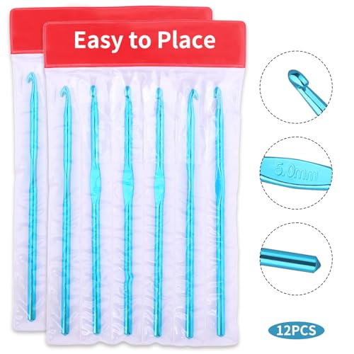 Abeillo 12PCS 5mm Crochet Hooks US Size H/8 Small Crochet Hook Set, Aluminum Crochet Needles for DIY Yarn Craft, Knitting Needles for Beginners Women Adults - color: 5mm