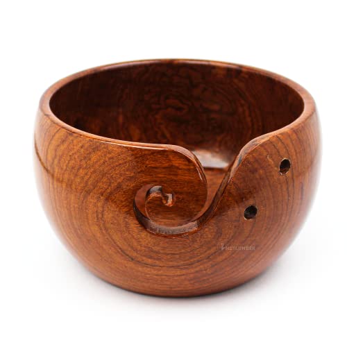 METLUMBER Wooden Yarn Bowl Rosewood Yarn Storage Bowl Holder & Dispenser for Tangle-Free Yarn Perfect Large Knitting Bowl Classic Design Crochet Bowl