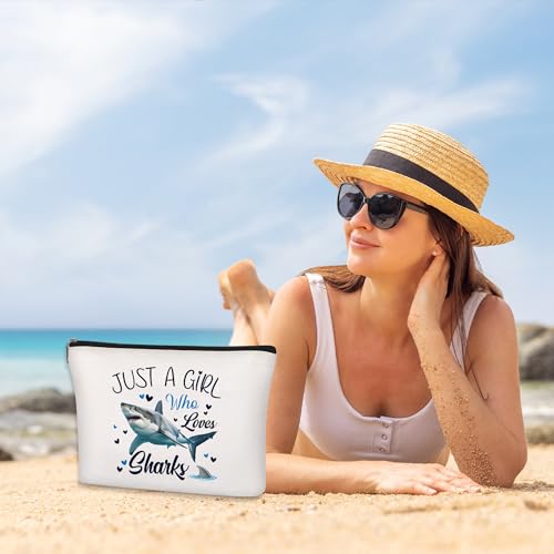 Shark Gifts Makeup Bag for Sharks Lover Girl Travel Cosmetic Bag for Women Portable Travel Toiletry Pouch with Zipper(Just A Girl Who Loves Sharks) - style: Shark