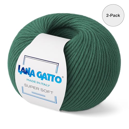 100% Merino Wool Yarn – Extrafine Super Soft Yarn for Knitting, Made in Italy by Lana Gatto, Super Soft Line, Green-13569, 2-Pack (1.8 oz. / 137 yds Each) - color: Green - 13569, size: 2